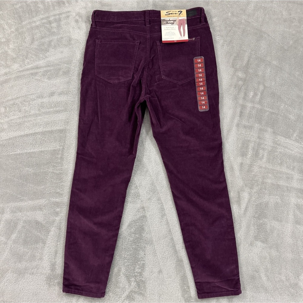 NWT Seven7 Corduroy Pants Womens 14 34x28 Purple High Rise Skinny Soft Comfort